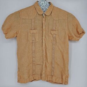 Bohio Guayabera Shirt Mens 1X Linen Orange White Button Up Short Sleeve Big‎